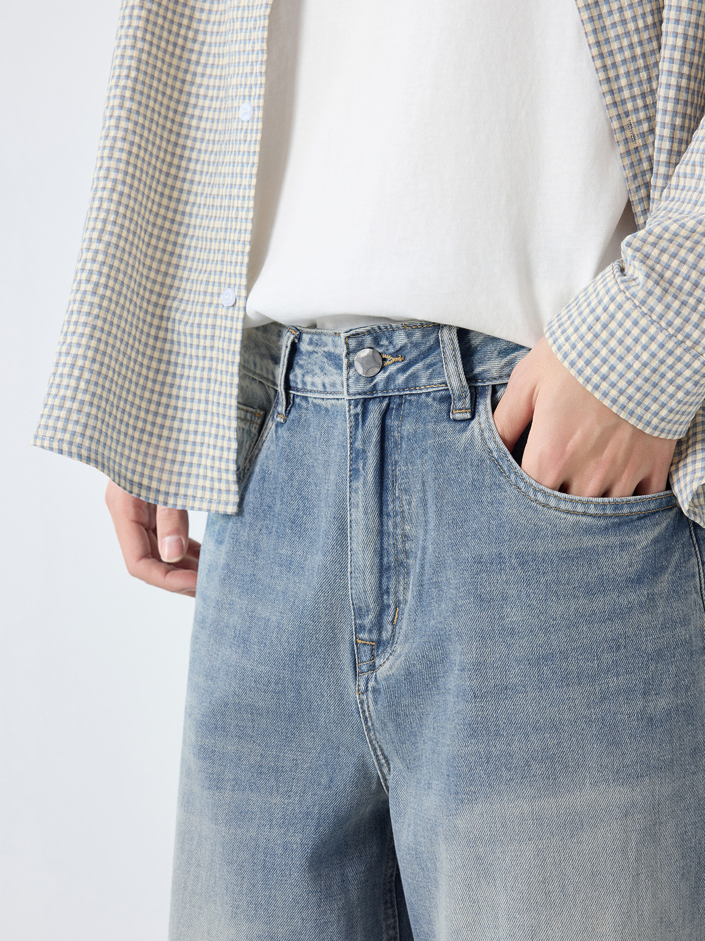 Quần jean nam ống rộng phong cách Mỹ, chất liệu cotton cao cấp, dáng suông thoải mái — Màu xanh da trời