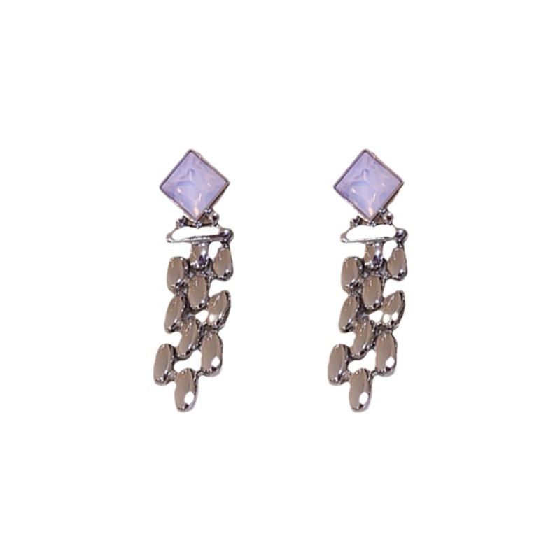 European and American chain earrings metal woven tassel fashion pendant earrings female s925 silver needle advanced gold plated ear jewelry