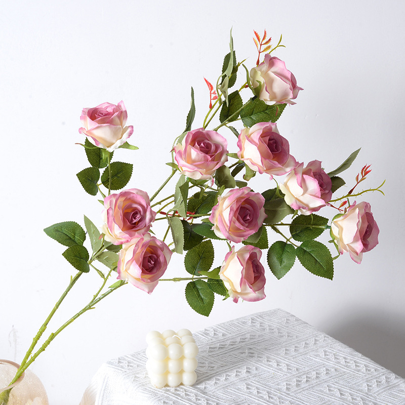 Rosa artificial 5-cabeza París Rosa Día de San Valentín Hotel decoración de la boda falsa Flor de seda artificial al por mayor