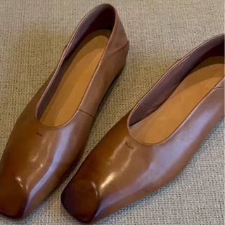 羊皮版~法式高级感真皮方头一脚蹬奶奶鞋通勤时尚休闲软底女单鞋