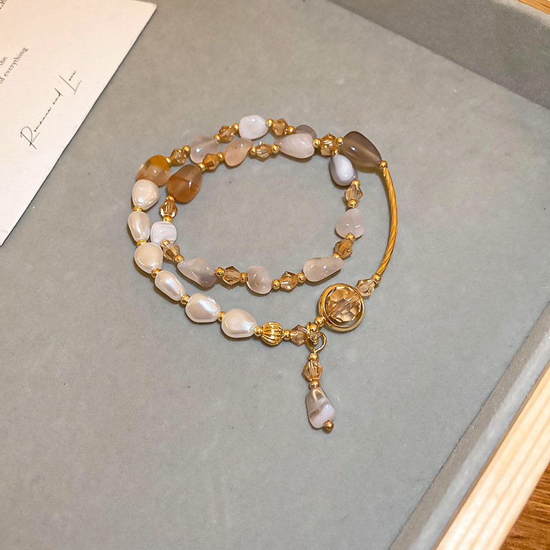 5 # Pulsera multicapa de cristal de piedra natural perla