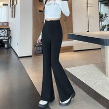 黑色蕾丝拼接西装微喇裤女2025春秋新款垂感高腰弹力显瘦阔腿裤子