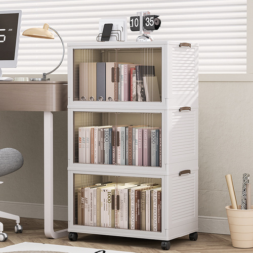 Multi-layer storage cabinet, no assembly required, home bedroom storage cabinet, movable, foldable, double door plastic storage cabinet