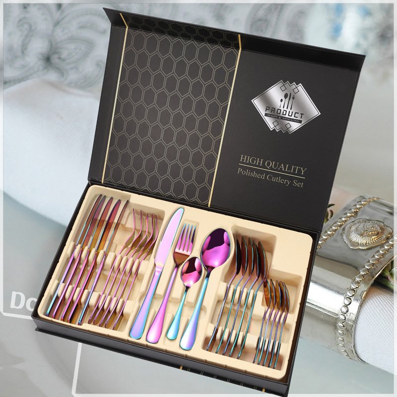 Transfronterizo Amazon 1010 vajilla de acero inoxidable 24 piezas de vajilla cuchillo de carne, tenedor y cuchara caja de regalo traje al por mayor