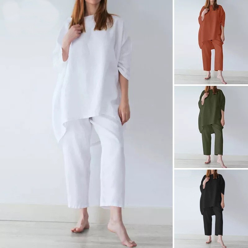 Women's Trendy Solid Color Matching Set Loose Oversized Style Casual Fashion Two‑Piece Outfits_ecoleips.com