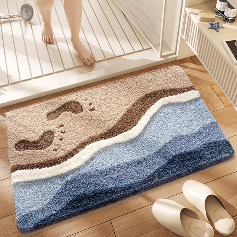 Cross-Border Summer Beach Floor Mats, Imitation Cashmere Bathroom Absorbent Non-Slip Mats for Bathroom Entrance, Shower Room, and Entryway