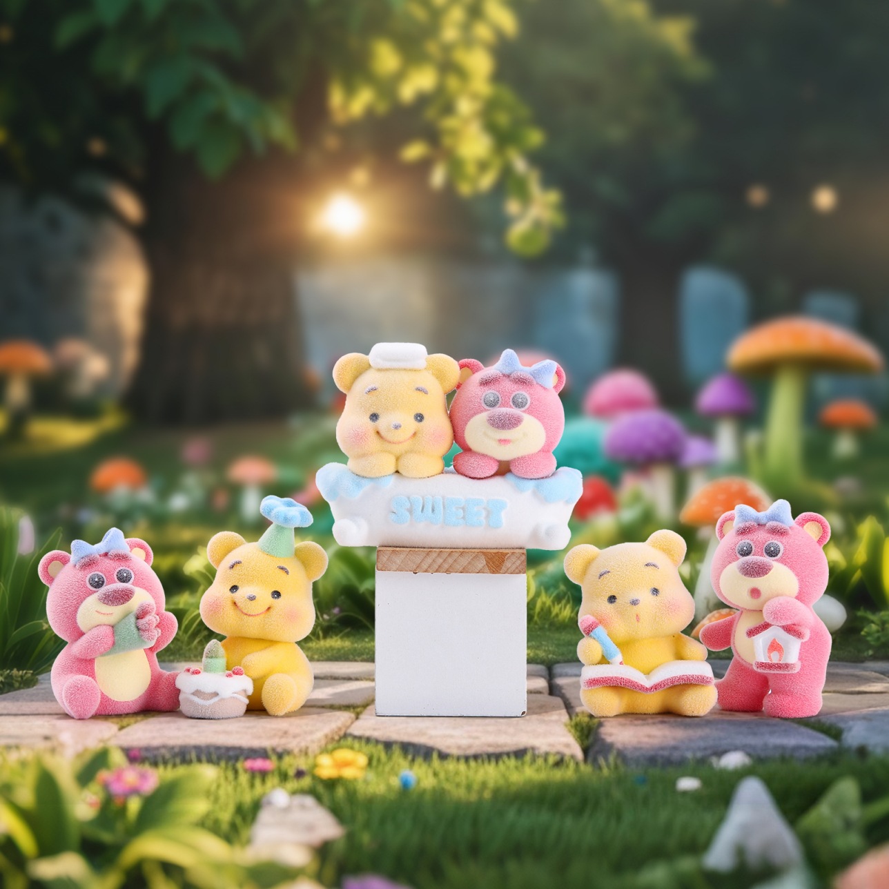 Ventas calientes de oso juntos caja ciega de dibujos animados parejas de escritorio decoración de oficina regalos exclusivos para el hogar
