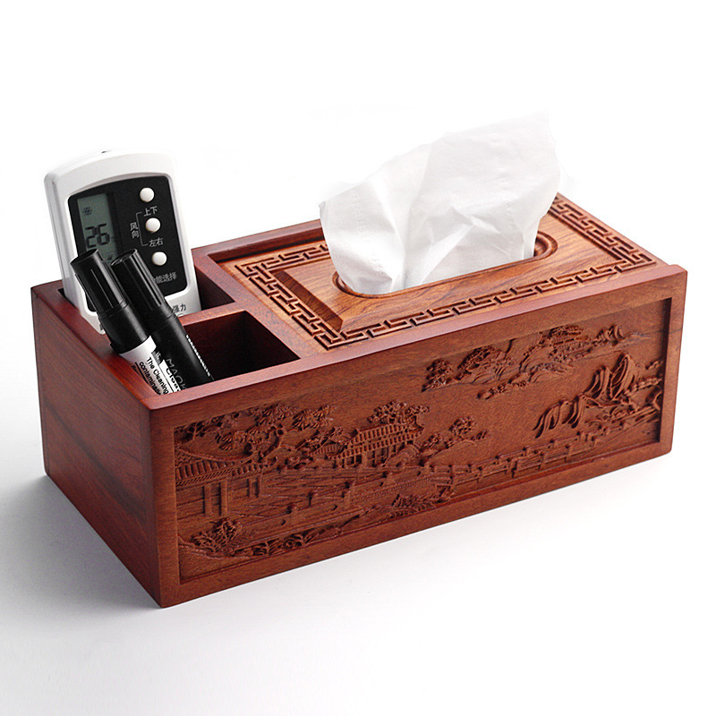 Vietnamese Rosewood Tissue Box Multifunctional Solid Wood Tissue Box Remote Control Desktop Storage Basket Rectangular Meal Paper Box