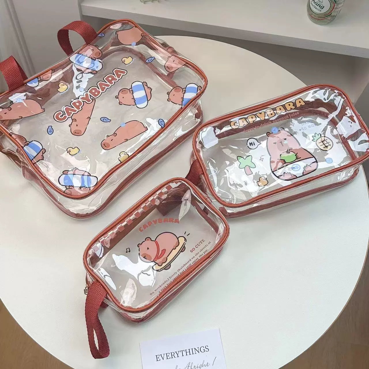 卡通巴拉透明旅行洗漱包三件套化妆包防水大容量PVC外贸旅行收纳