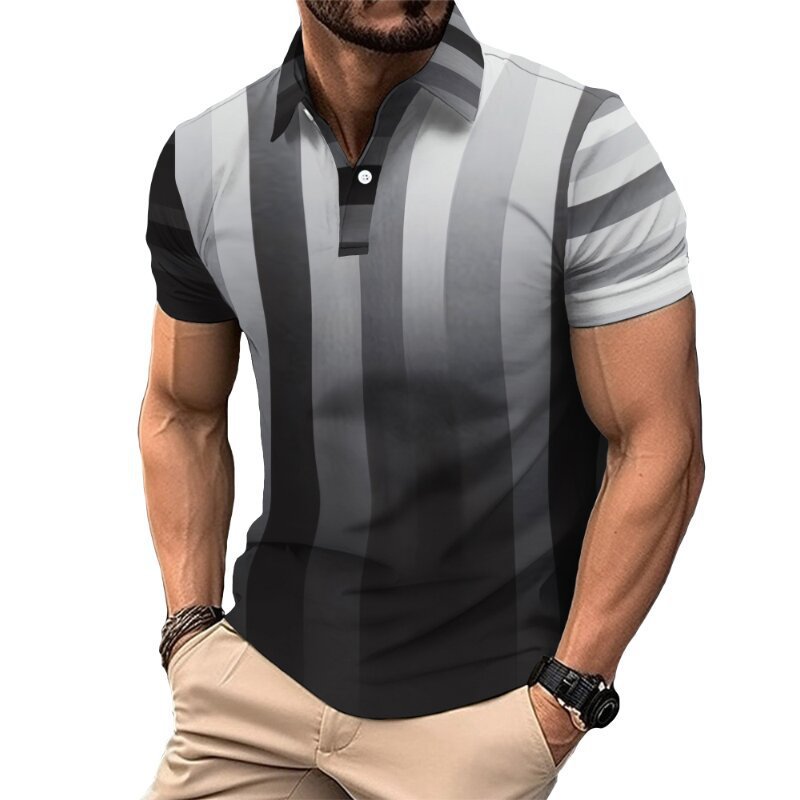 Nueva camisa de golf europea y americana transfronteriza camisa de polo con estampado de letras de manga corta color sólido gráfico 3d camisa POLO de tres botones