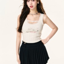 【原版面料】韩版新款蕾丝边小兔子印花吊带背心设计感上衣女设计