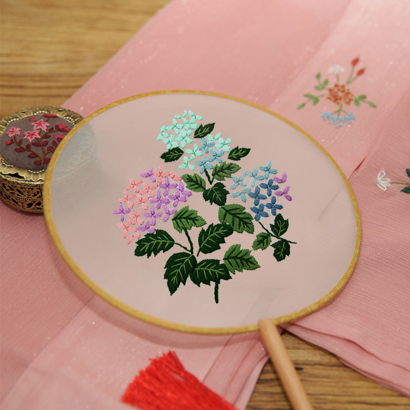 Bordado DIY hecho a mano Lu Bordado producción ventilador material paquete antiguo estilo organza translúcido principiante bordado de doble cara