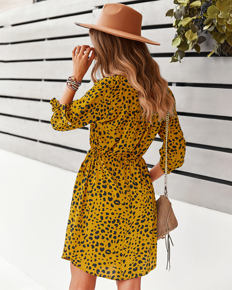 women s leopard print waist sleeve dress nihaostyles clothing wholesale NSDY73922