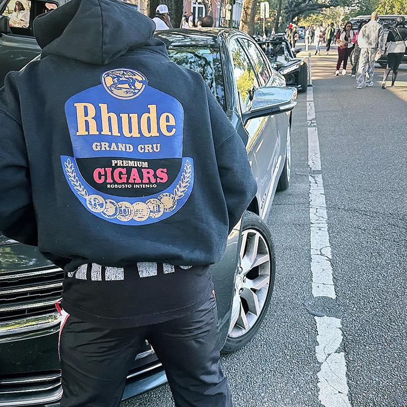 RHUDE FW24 colección de otoño y invierno Mustang palmeras totem impresión inglés americano sudadera encapuchada alta calle