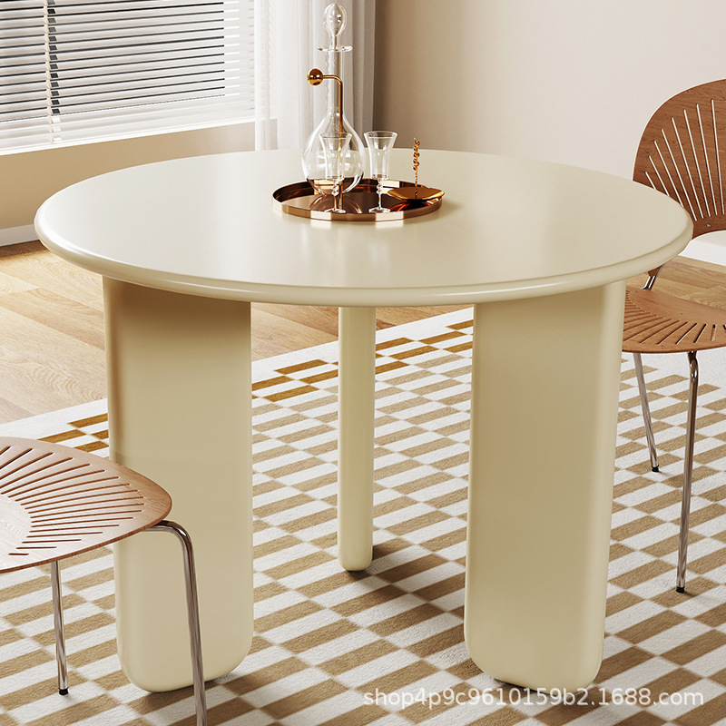 Mesa de comedor redonda nórdica muy simple y moderna comedor casero famoso en línea pequeño estilo de casa crema sensación de atmósfera mesa casual