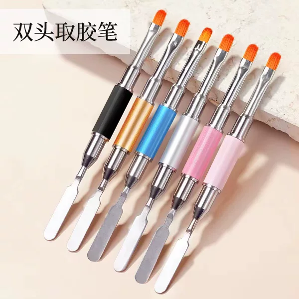 Nail Art Double-head Dual-purpose Phototherapy Pen Metal Quick Extension Glue Pen with Color Tone Brush Glue Embossing Rod Multifunctional