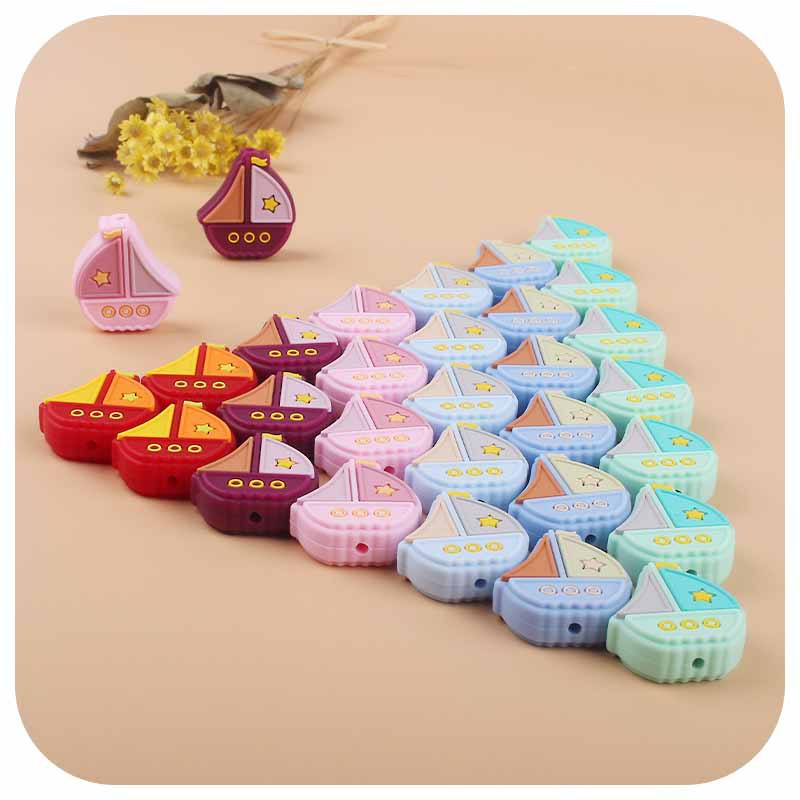 Nuevo bebé suministros de dibujos animados colorido velero teether perlas creativo molar DIY bebé chupete cadena pulsera Accesorios