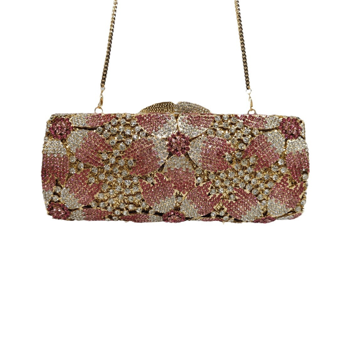 Túi clutch nữ đính kim cương hoa anh đào dự tiệc Âu Mỹ — Màu hồng