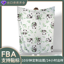 跨境卡通熊猫图案毛毯 数码印花毛毯午睡毯可定制双面法兰绒毛毯