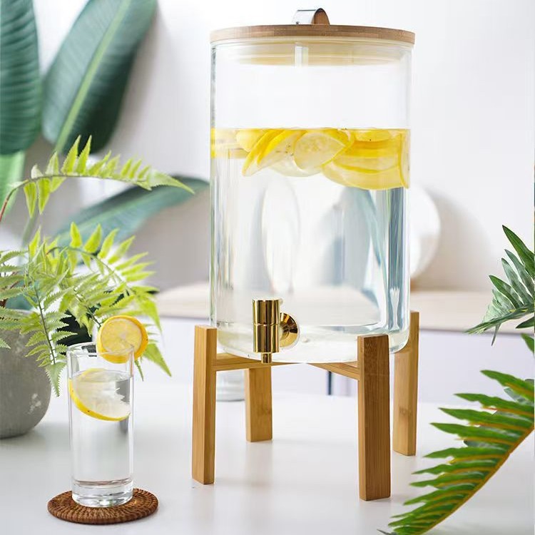 Gran capacidad de barril de bebida de vidrio para cafetería casera con grifos de frutas de té fermentado barril de agua fría resistente a altas temperaturas