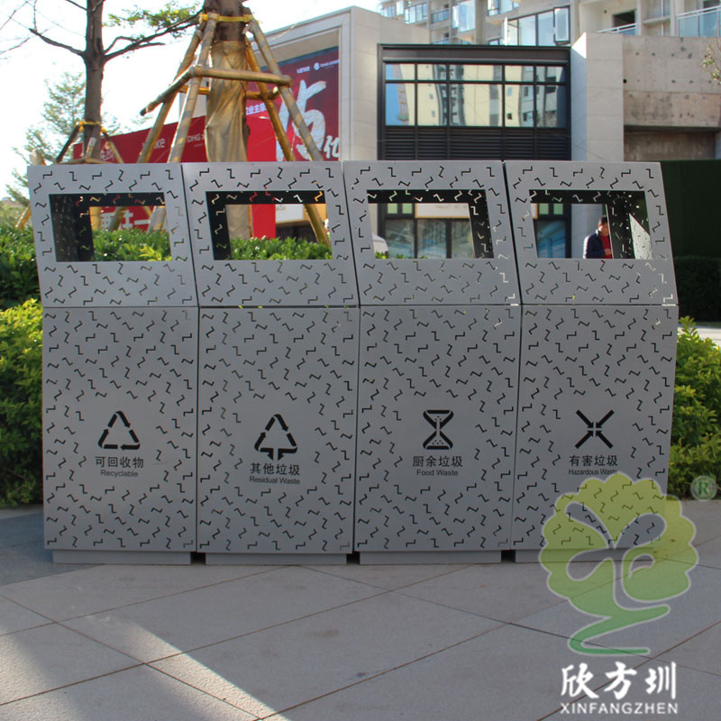 城市街道公园景区304加厚四分类不锈钢户外垃圾桶果皮纸屑回收箱