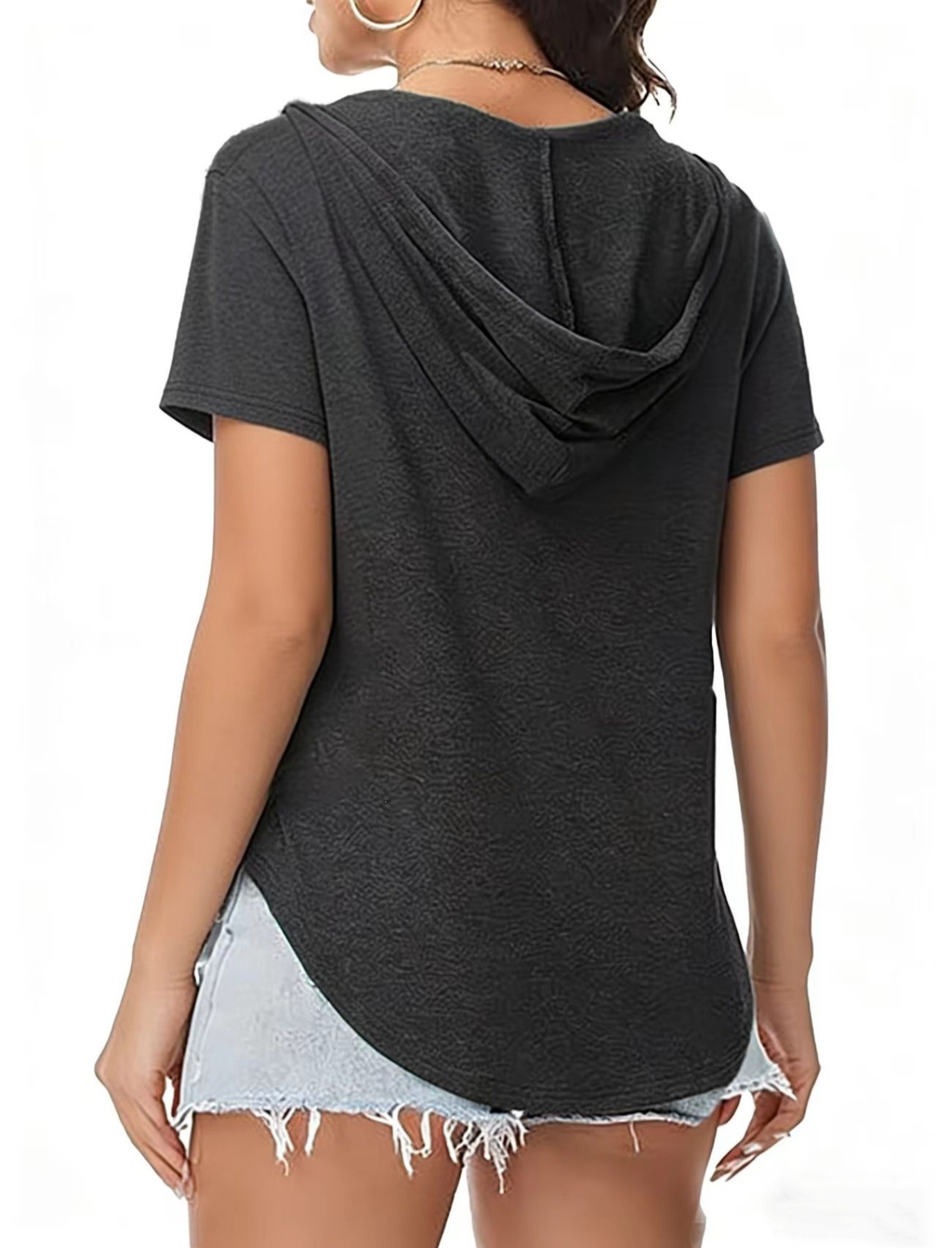 2026 Spring And Summer European And American Maternity Wear New Foreign Trade Fashion Break V-neck Hooded Women's Top T-shirt_ecoleips.com