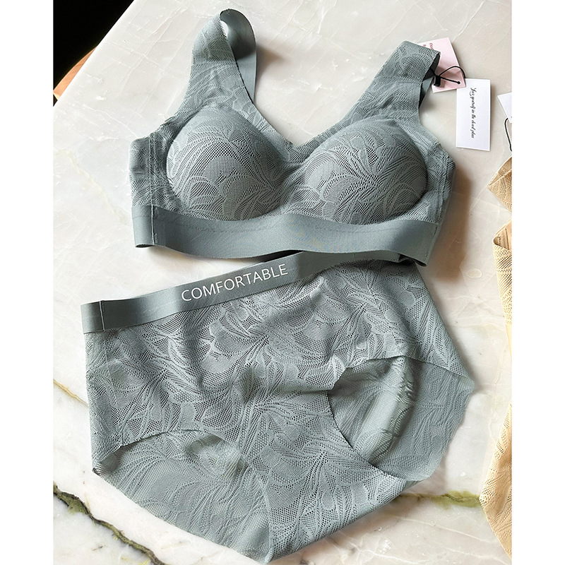 곱슬풀 조끼 브라 세트 그레이 파인 그린