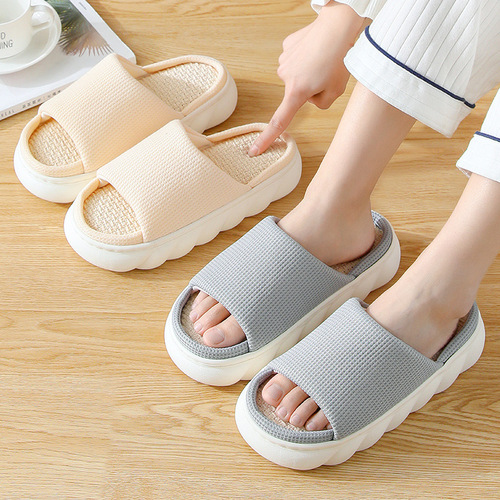 Rui Liya spring and autumn linen slippers for all seasons indoor home use living room guest slippers thick sole men and women wholesale