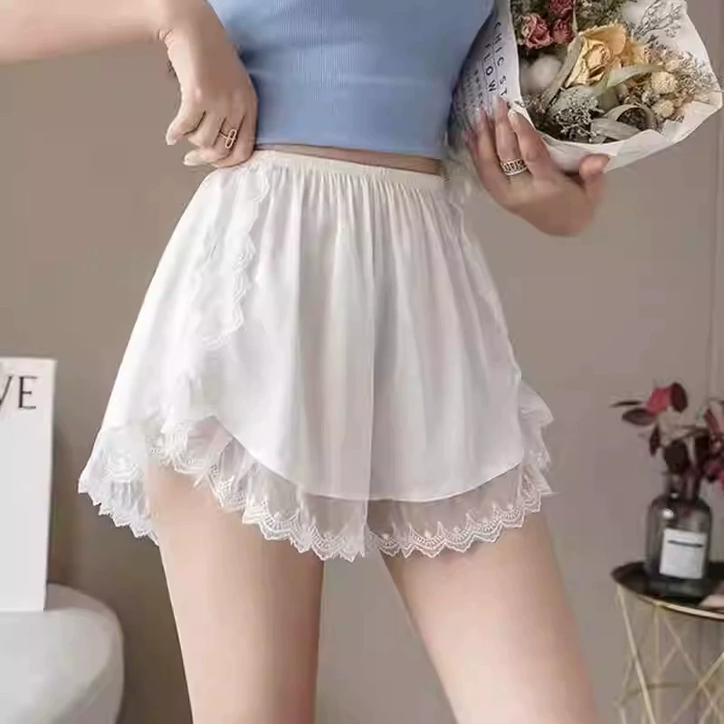 Летние шелковые защитные брюки 2025 года, женские, антипрозрачные, не скручивающиеся, с кружевом, можно носить свободно, тонкая подкладка, домашние брюки