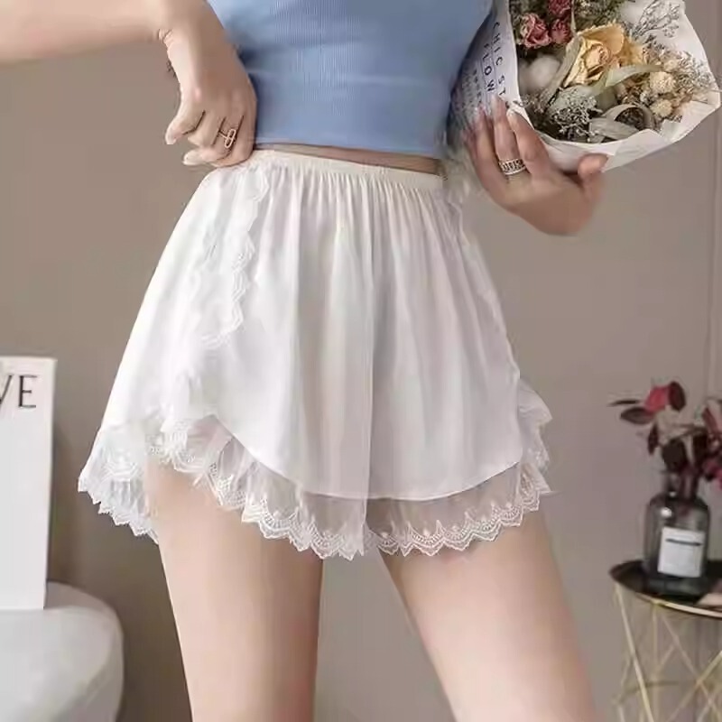 2025 Summer Ice Silk Safety Pants Women's Anti-running Light Not-curling Lace Outer Wearing Loose Thin Base Pants