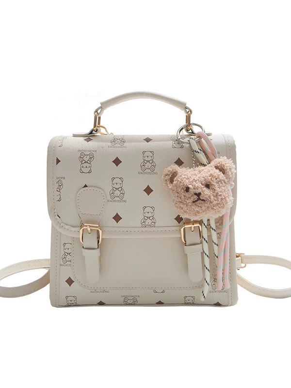 Cartoon one-shoulder backpack bag, bear charm, compact cute shoulder satchel