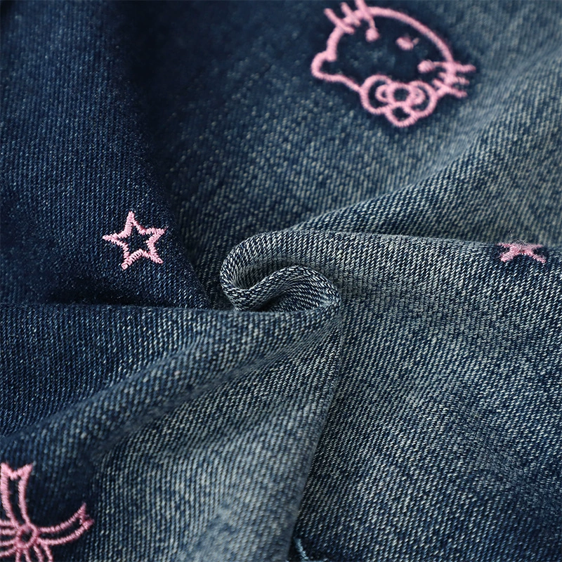 Котик-Кинни Hello Kitty, джинсовая эластичная ткань, куртка, платье, вышивка, детская одежда, оптом