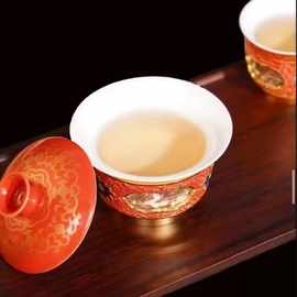 珐琅彩清明上河图转芯带盖茶杯工艺品转心杯盖碗主人杯故宫