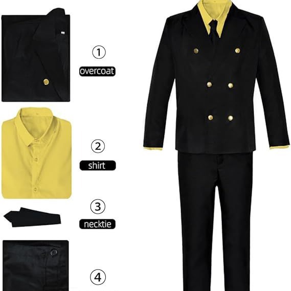 One Piece Wano Country cosplay outfit: Chef Sanji cosplaying as Sanji in a black suit - anime cosplay costume.