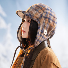 秋冬复古拼色加绒雷锋帽日系防风保暖帽子女户外骑行休闲护耳帽新