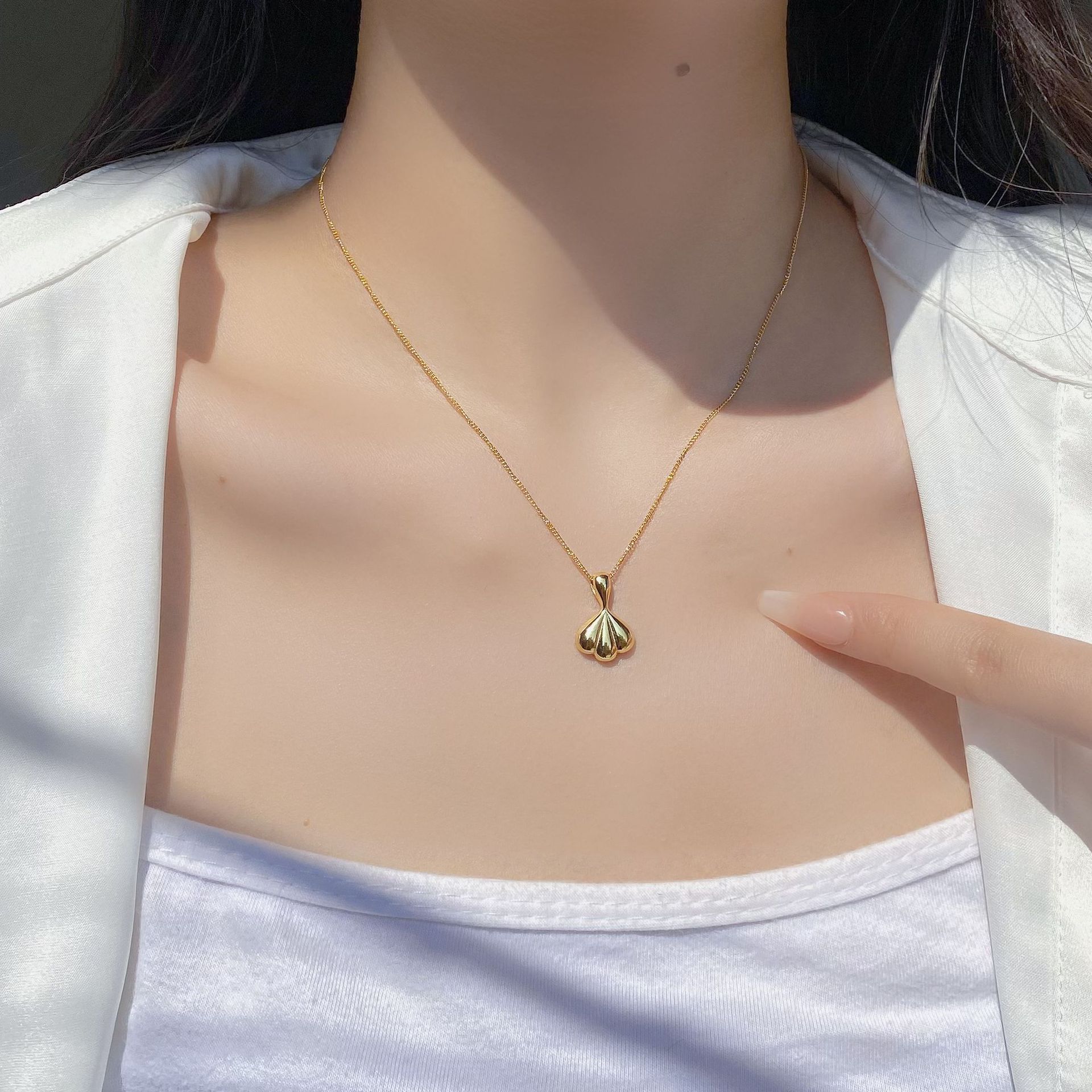 Geometric, Sector, Shell Pattern Women's Gender Lady Style 925 Sterling Silver Plating Geometric Sector Shell Pendant Necklace Long Necklace Necklace