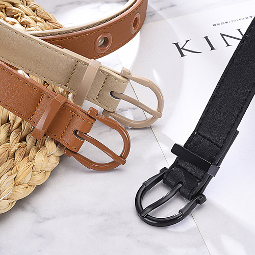 New Unique Needle Button Color Design Bobble Eyelet Decorative Women's Belt Personality Punk Solid Color Leather Belt For Women Wholesale