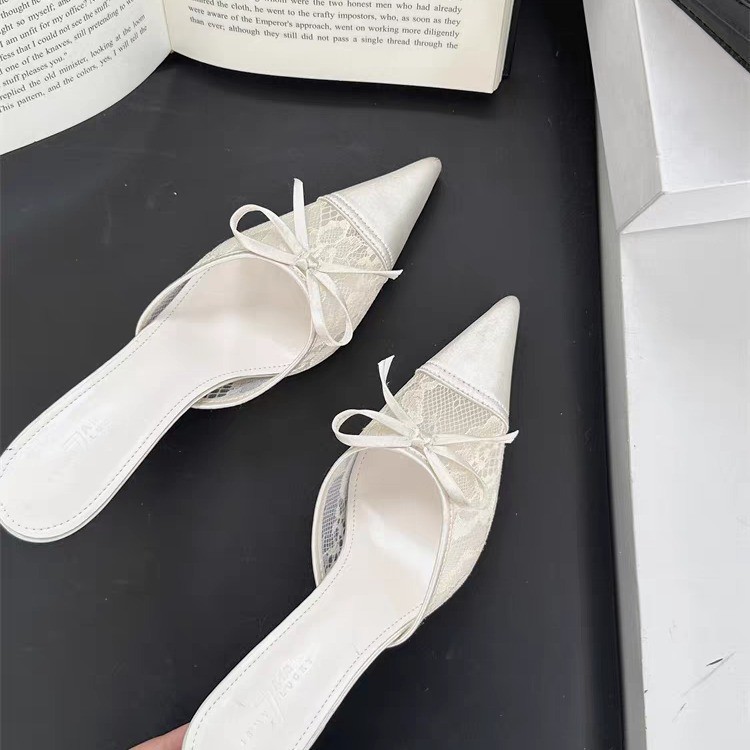 Exclusive sandals pointed-toe, sexy high heels with bow, mules, closed toe