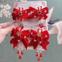 Hanfu Head Accessories for Girls, New Year Red, Ancient Style Hair Accessories, Chinese Style Performance Butterfly Knot, Children's Hanfu Matching Accessories