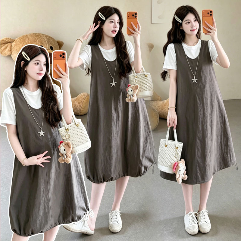 Maternity Wear Summer Dress 2026 New Style Dress for Pregnant Moms French Style Outfit Age-Reducing Short-Sleeve Top and Floral Skirt Set