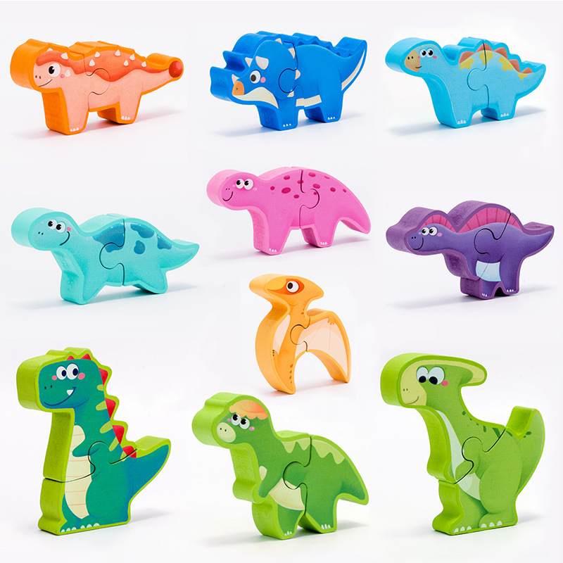 Weiwei Tiger Animal Dinosaurio Apilamiento de madera Rompecabezas 3D Desarrollo tridimensional Educación temprana Juguetes prácticos para bebés y niños pequeños