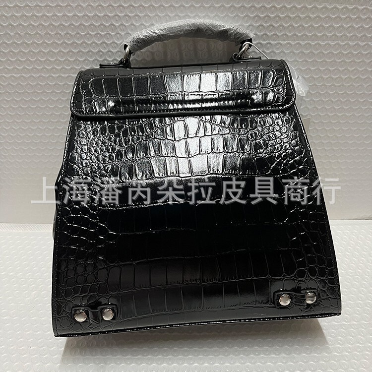 2025 New Niche Crocodile Pattern Backpack Fashion Trendy Casual Sweet Cool Style Large Capacity Black Backpack