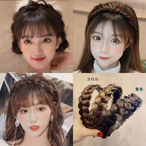 Yang Zi's same pearl wig headband for women summer braided headband  internet celebrity new fishbone braided hairpin