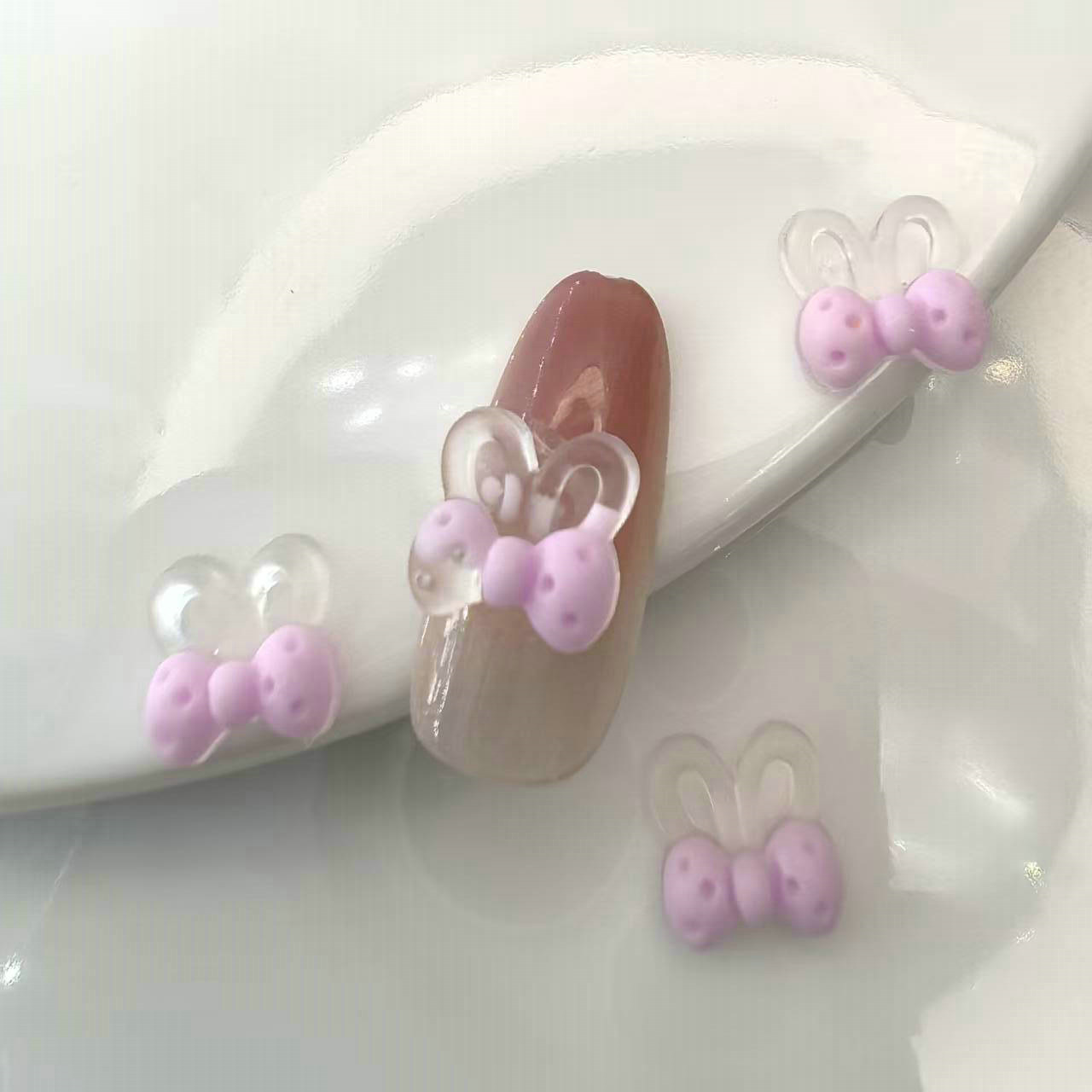 透明夜光光变蝴蝶结兔耳朵美甲饰品批发发夹配饰材料贴片0015