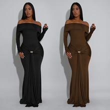 C7559跨境速卖通亚马逊欧美时尚女装性感一字肩修身包臂连衣裙