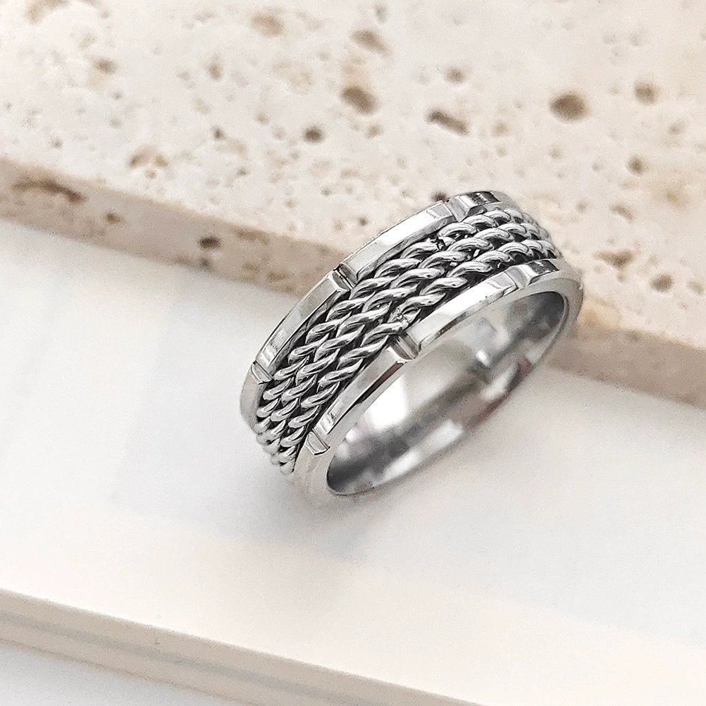 2024 новые европейские и американские трансграничные горячие продажи персонализированные тканые сетчатые кольца партии цветы зубчатые украшения титановая сталь мужское кольцо