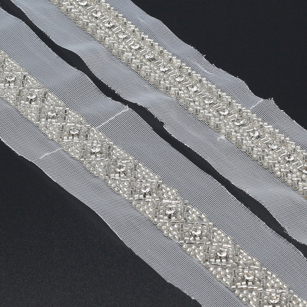 高档时装婚纱礼服用花边 珠绣加手工水钻腰带花边DIY服饰配件