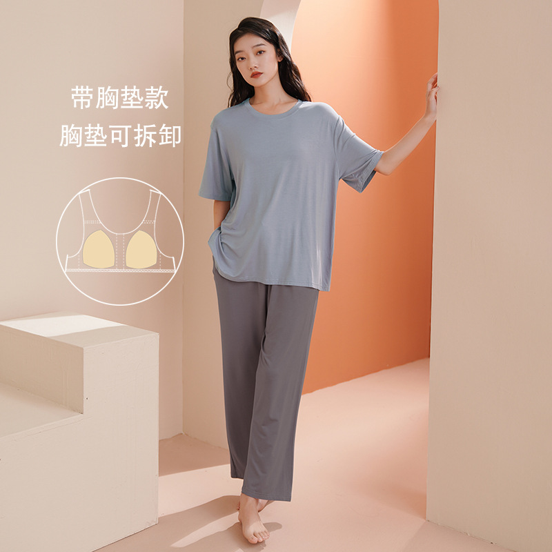 가슴 패드가있는 9801 파란색 반팔 바지