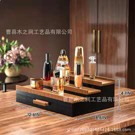 跨境木制香水收纳架带抽屉隐藏展示架阶梯式化妆品收纳盒