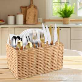 跨境编织餐具整理篮厨房调料收纳篮零食化妆品遥控器收纳篮